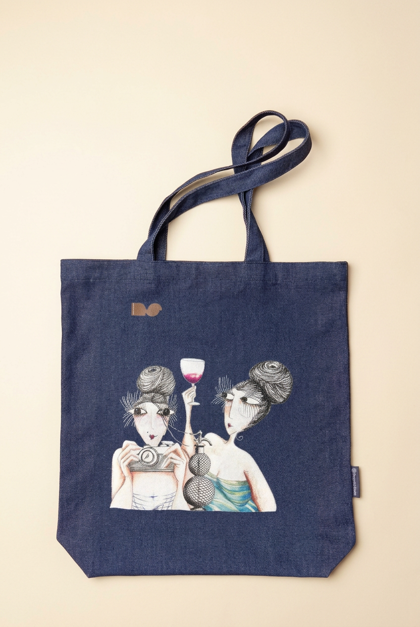 Bolso amb càmera i sifó sobre fons ivori