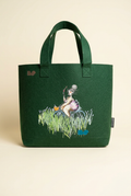 Bolso verd de feltre amb fons ivori