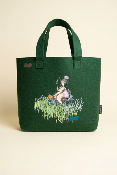 Bolso verd de feltre amb fons ivori