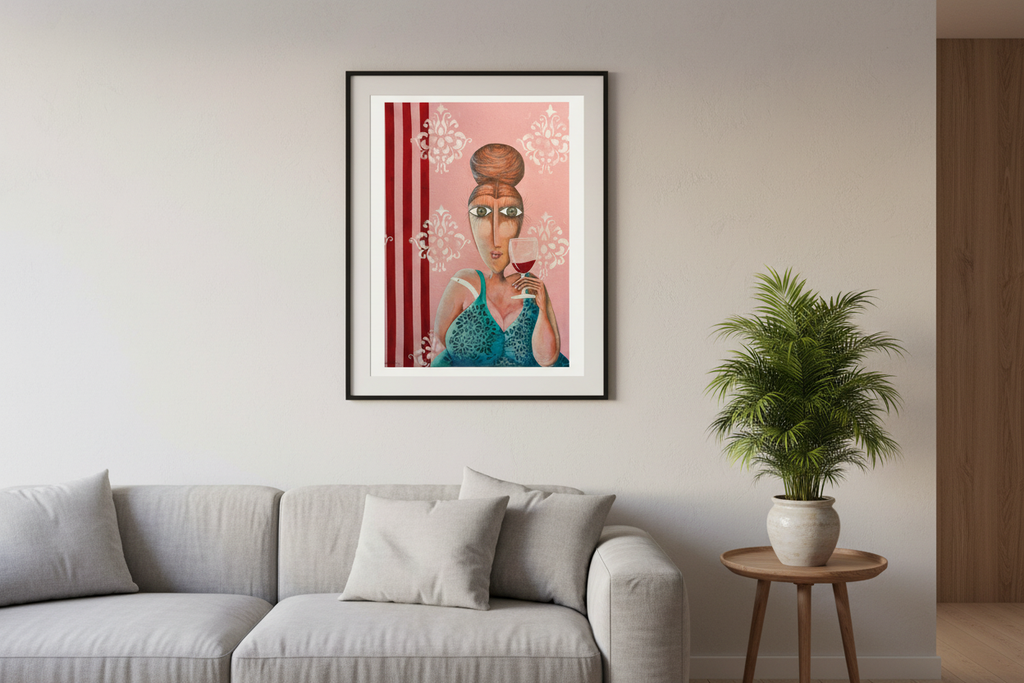Mockup A3 vertical - Mujer retrato fondo rosa