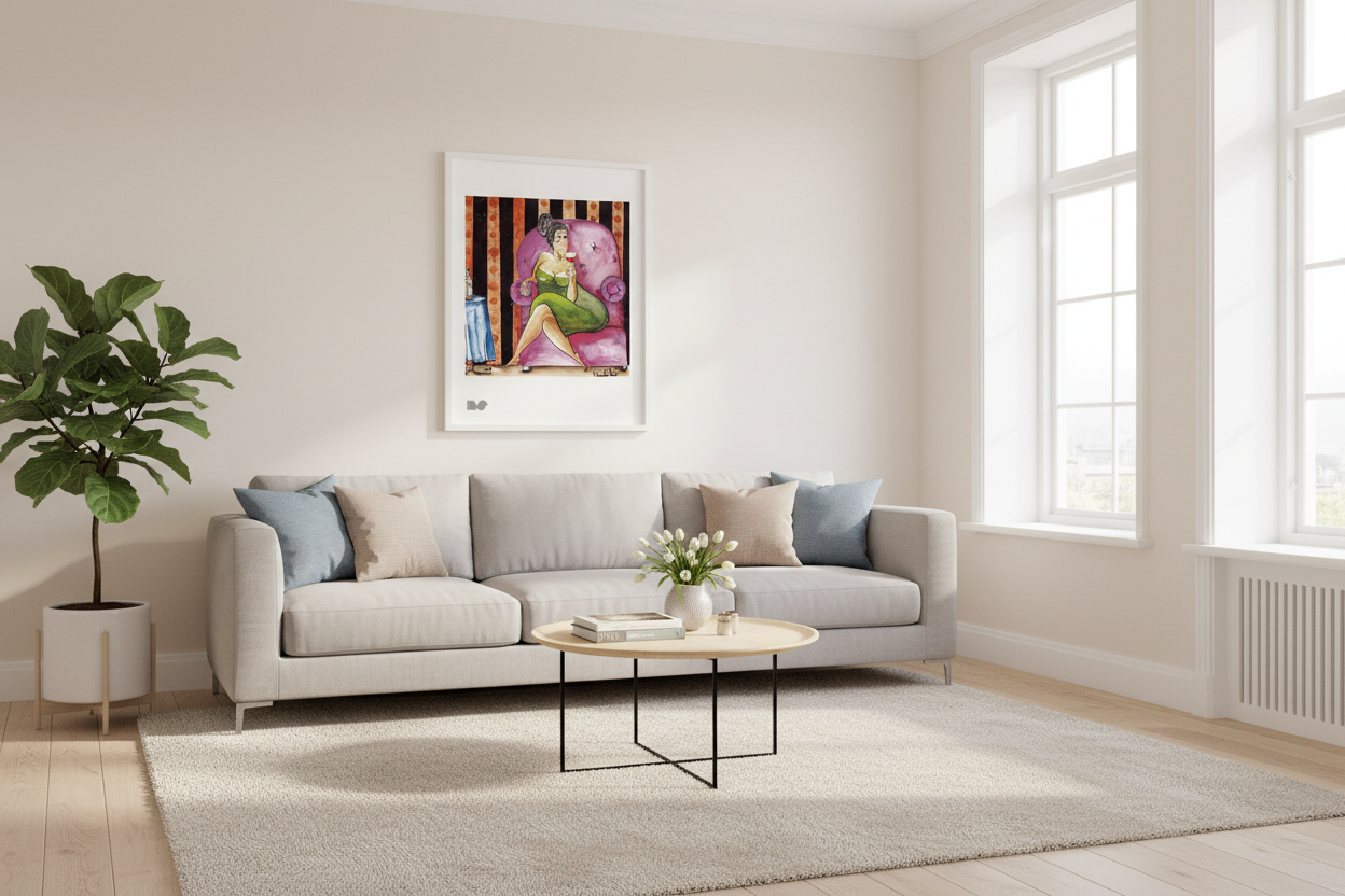 Mockup salón elegante lámina vertical A3